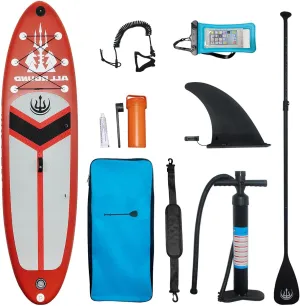 10'6" Inflatable Stand Up Paddle Board for Adults & Youth - 33" Wide Non-Slip Deck with Paddle, Pump, Backpack, Safety Leash, Repair Kit - All-Around Board for Lakes, Rivers, Ocean(Red)