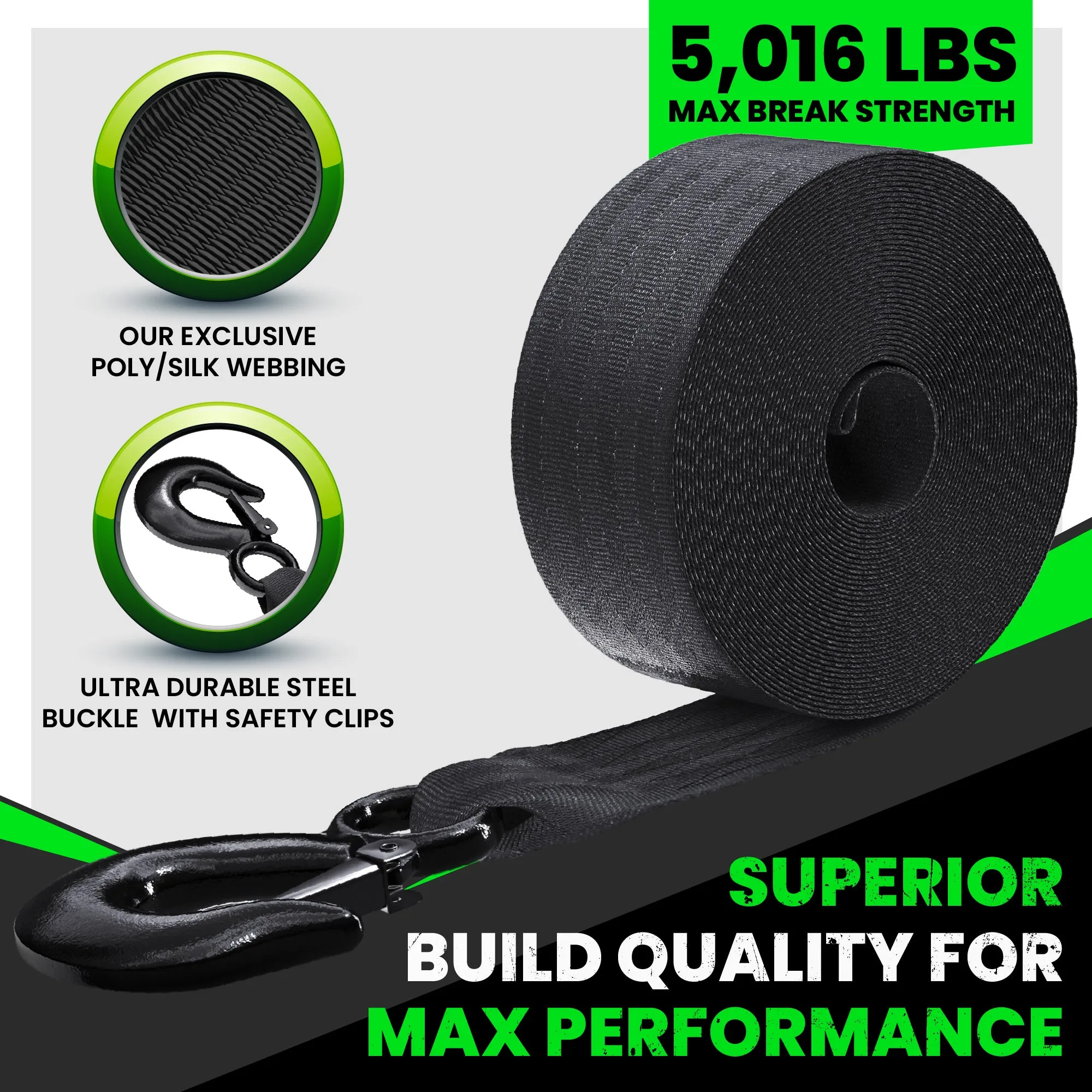 2" x 20' Boat Winch Strap w/ Hook