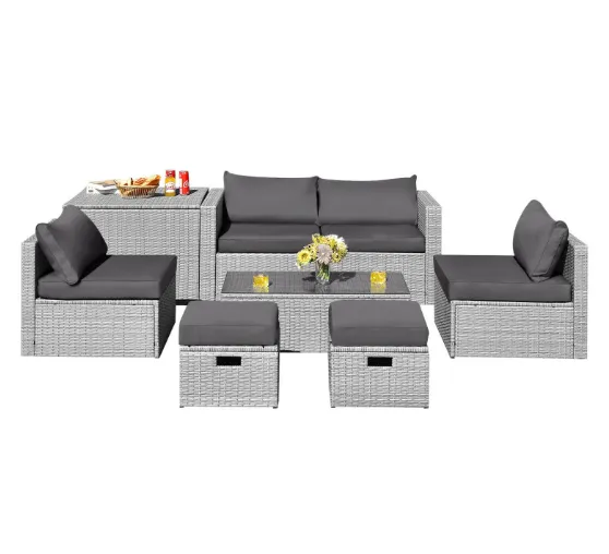 8 Pieces Patio Rattan Furniture Set with Storage Waterproof Cover and Cushion