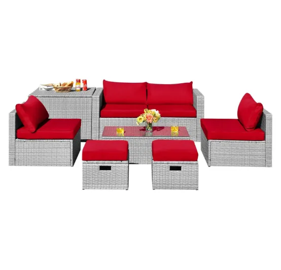 8 Pieces Patio Rattan Furniture Set with Storage Waterproof Cover and Cushion