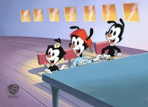 Animaniacs Original Production Cel on Original Background: Wakko, Yakko, and Dot