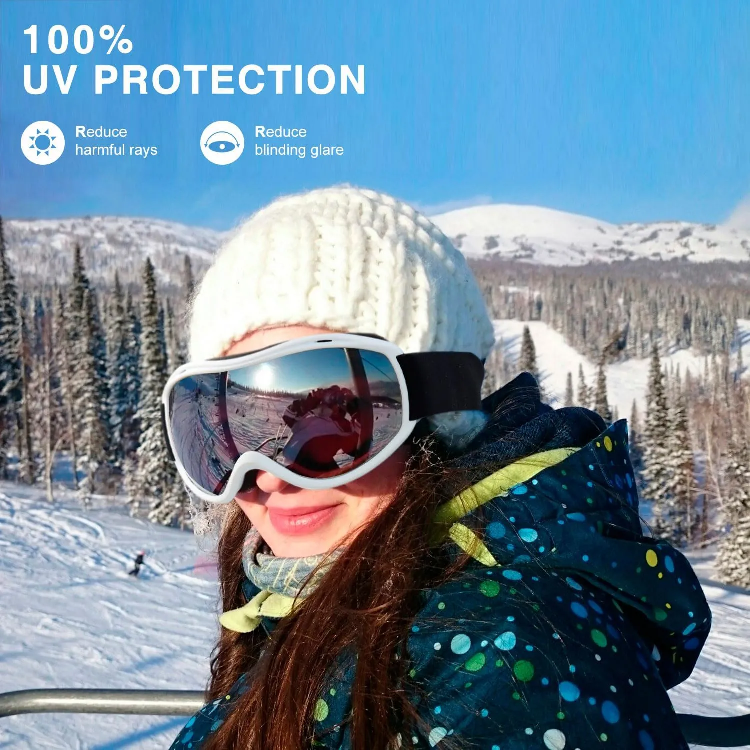 AVV Ski Goggles UV Protection, Anti-Fog Snowboard Snow Goggles OTG for Men Women Adults & Youths