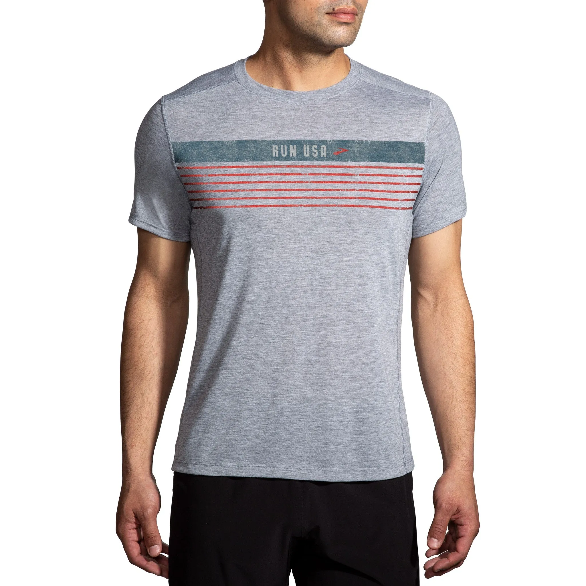 Brooks | Distance Short Sleeve 2.0 | Men's | Heather Ash/Run USA
