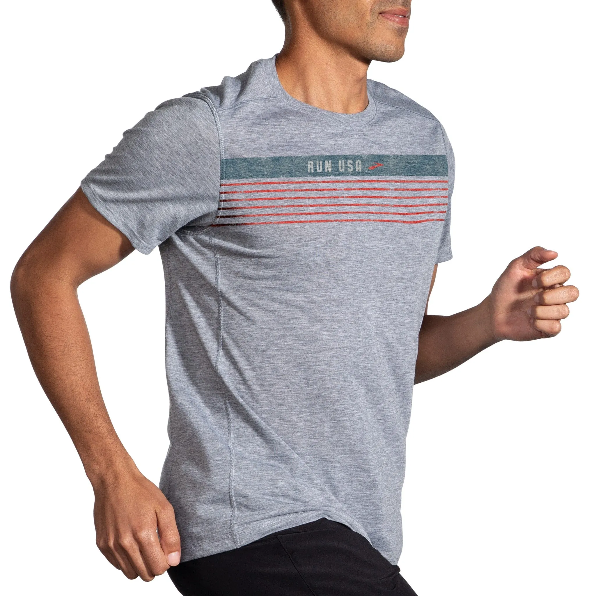 Brooks | Distance Short Sleeve 2.0 | Men's | Heather Ash/Run USA