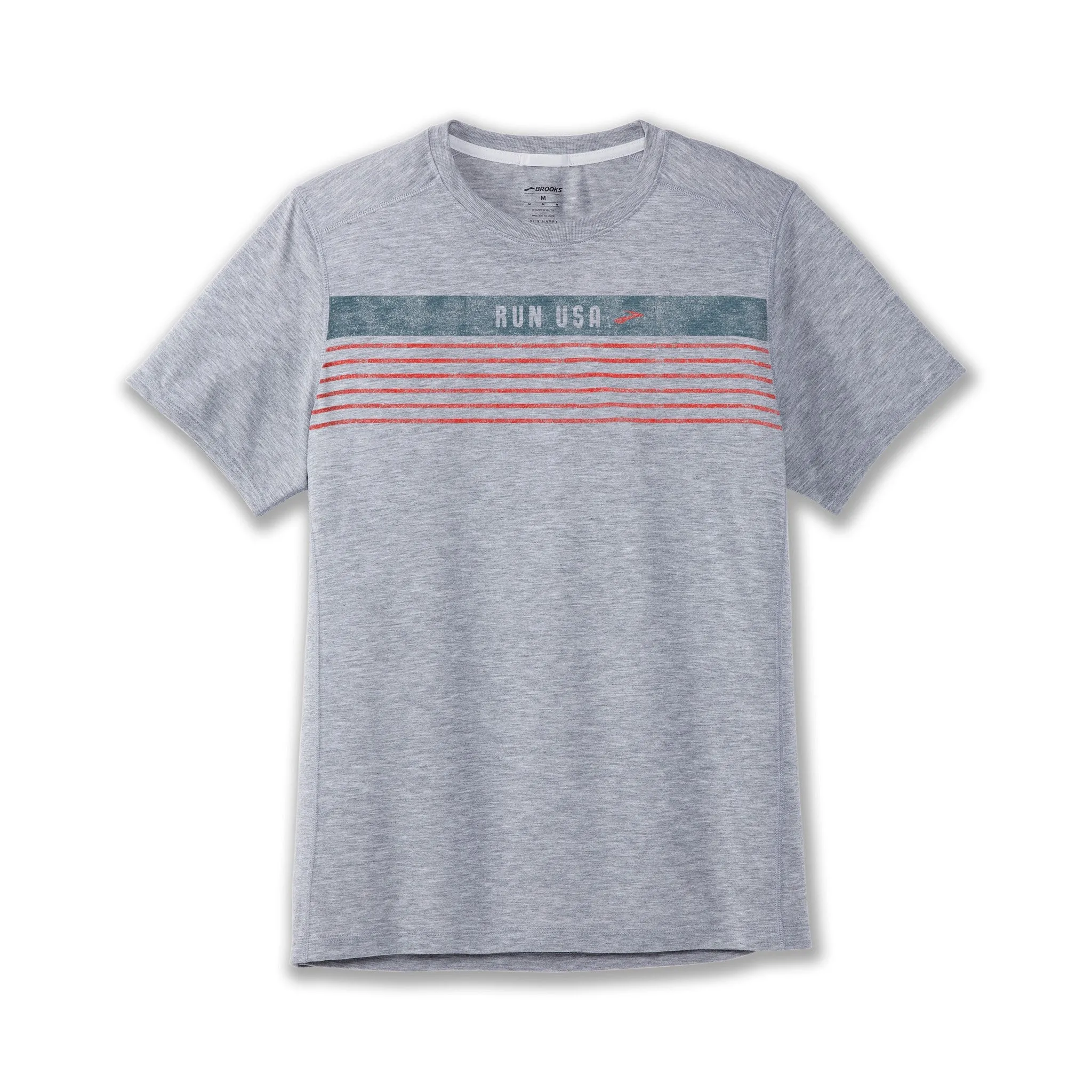 Brooks | Distance Short Sleeve 2.0 | Men's | Heather Ash/Run USA