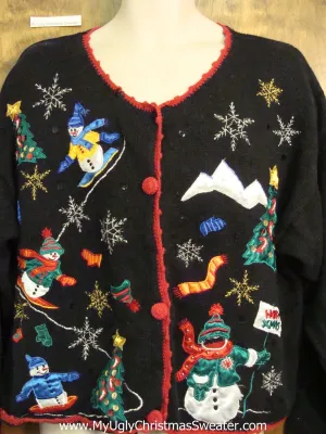 Cheesy Christmas Jumper Sweater Snowboarding Snowmen