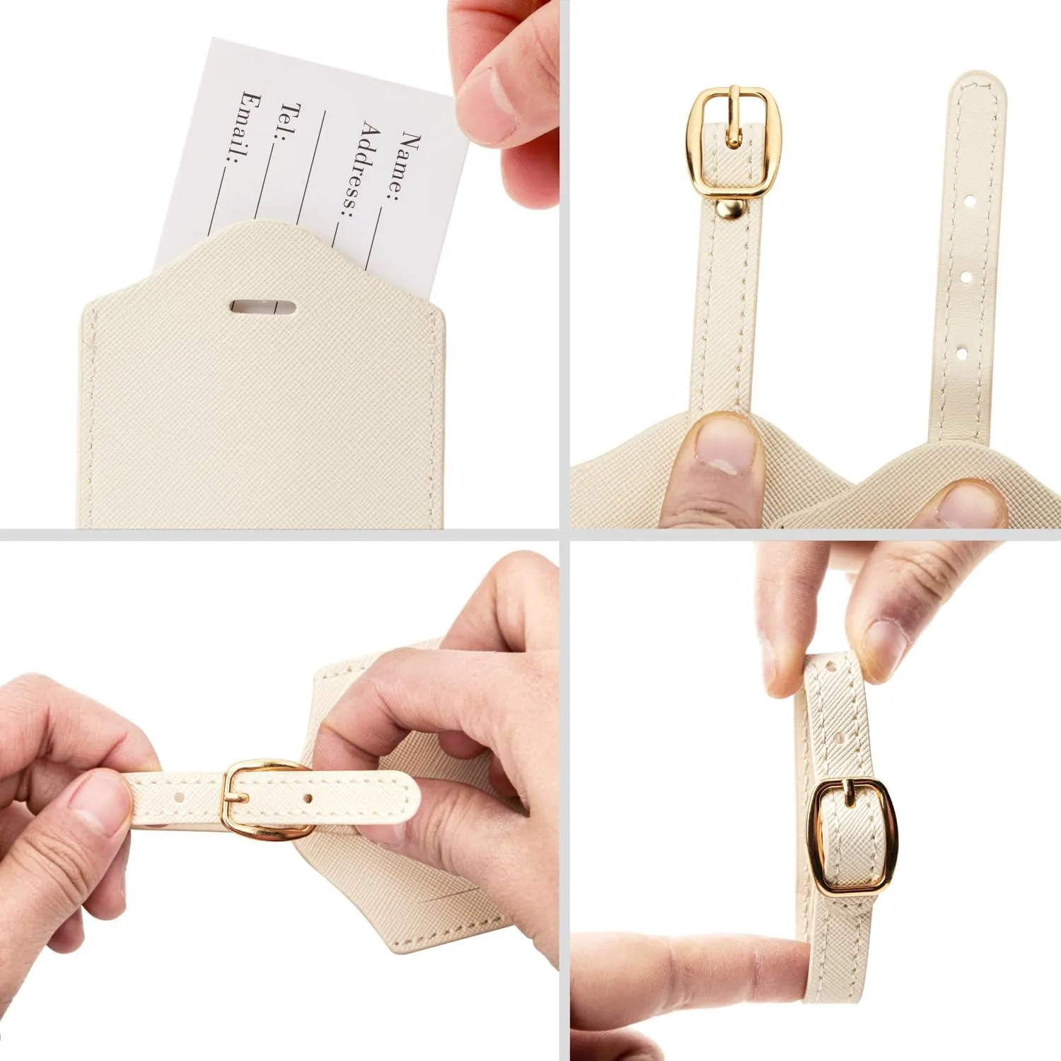 CHOIEO Initial Luggage Tag, PU Leather, Embroidered, Letter, Monogrammed, Luggage Tag for Baggage Bag Suitcase (E, White Leather Blue Letter)