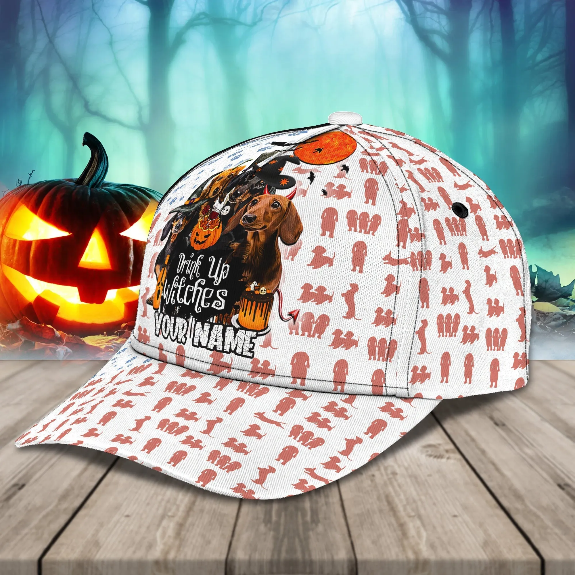Custom Name Halloween Cap Hat For Dog Lover, Drink Up Witches Halloween Hats