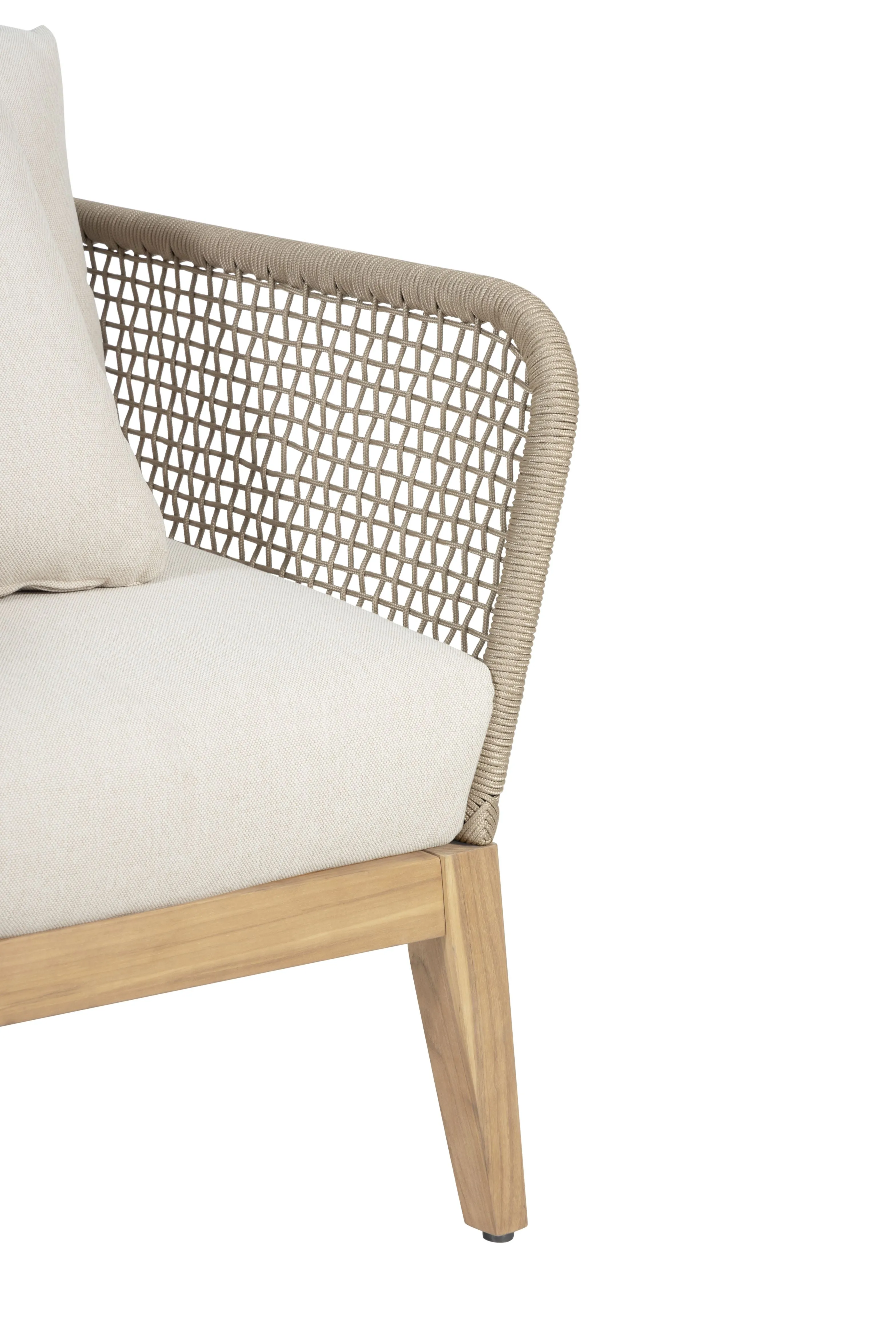Cypress Teak Wood Outdoor Arm Chair with Beige Rope Design