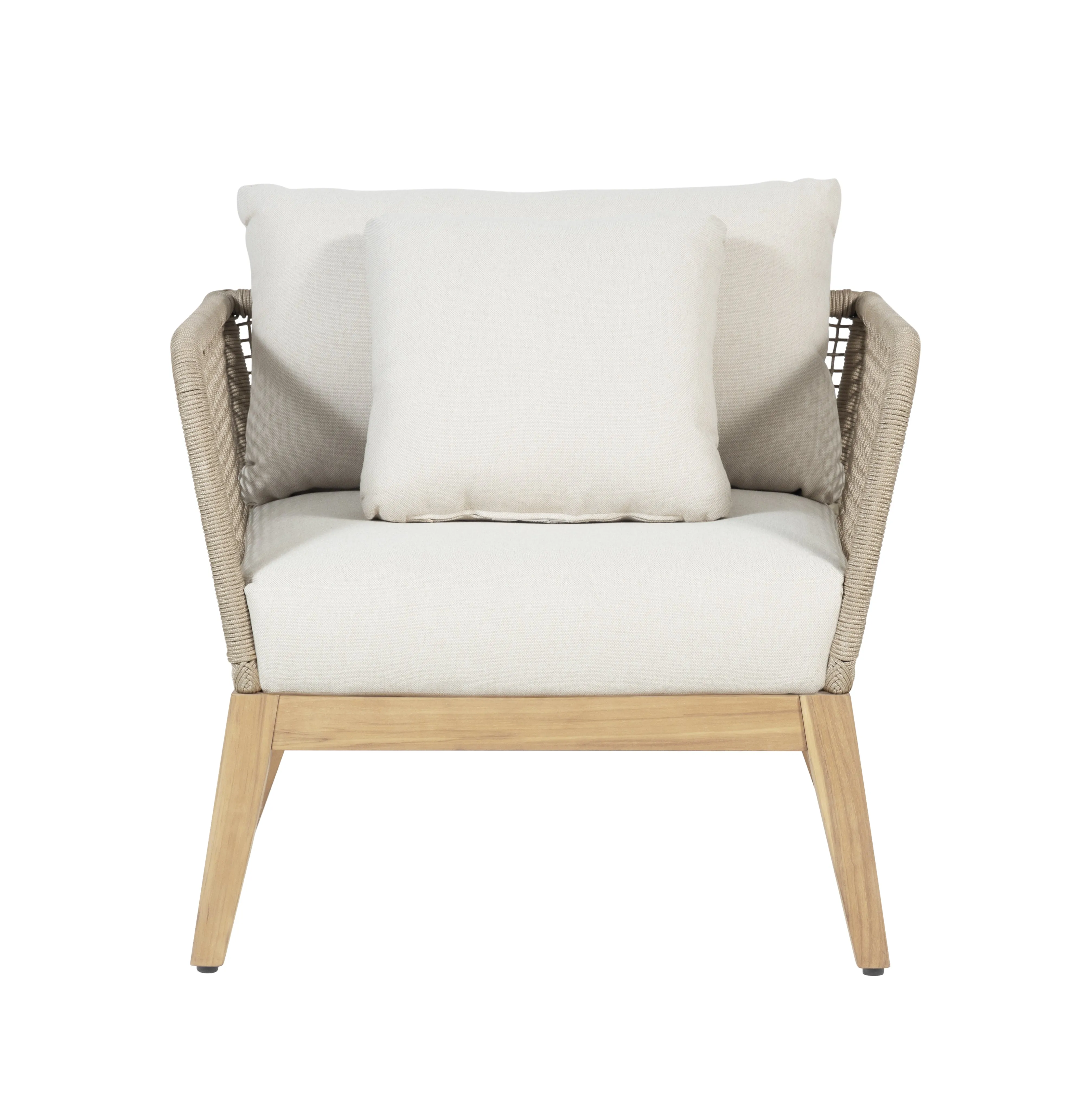 Cypress Teak Wood Outdoor Arm Chair with Beige Rope Design