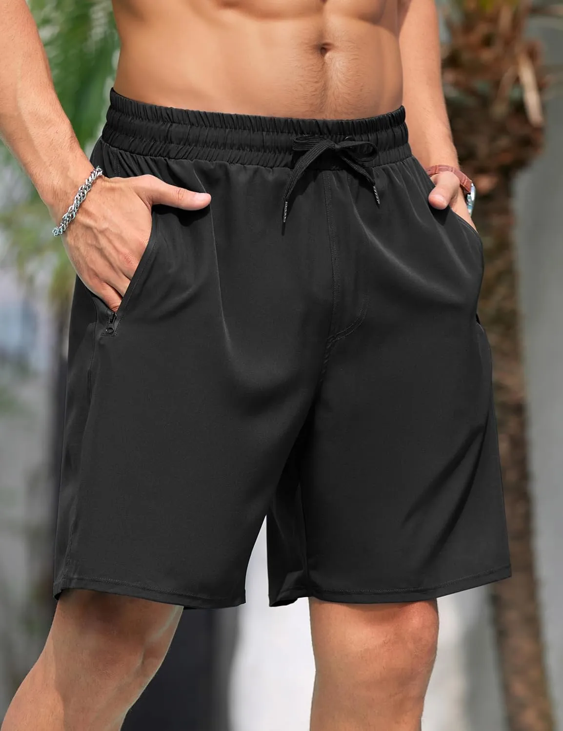 Cysincos Mens Swim Trunks with Compression Liner 7" 2 in 1 Quick Dry Swimming Swimwear Board Shorts with Zipper Pockets