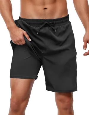 Cysincos Mens Swim Trunks with Compression Liner 7" 2 in 1 Quick Dry Swimming Swimwear Board Shorts with Zipper Pockets