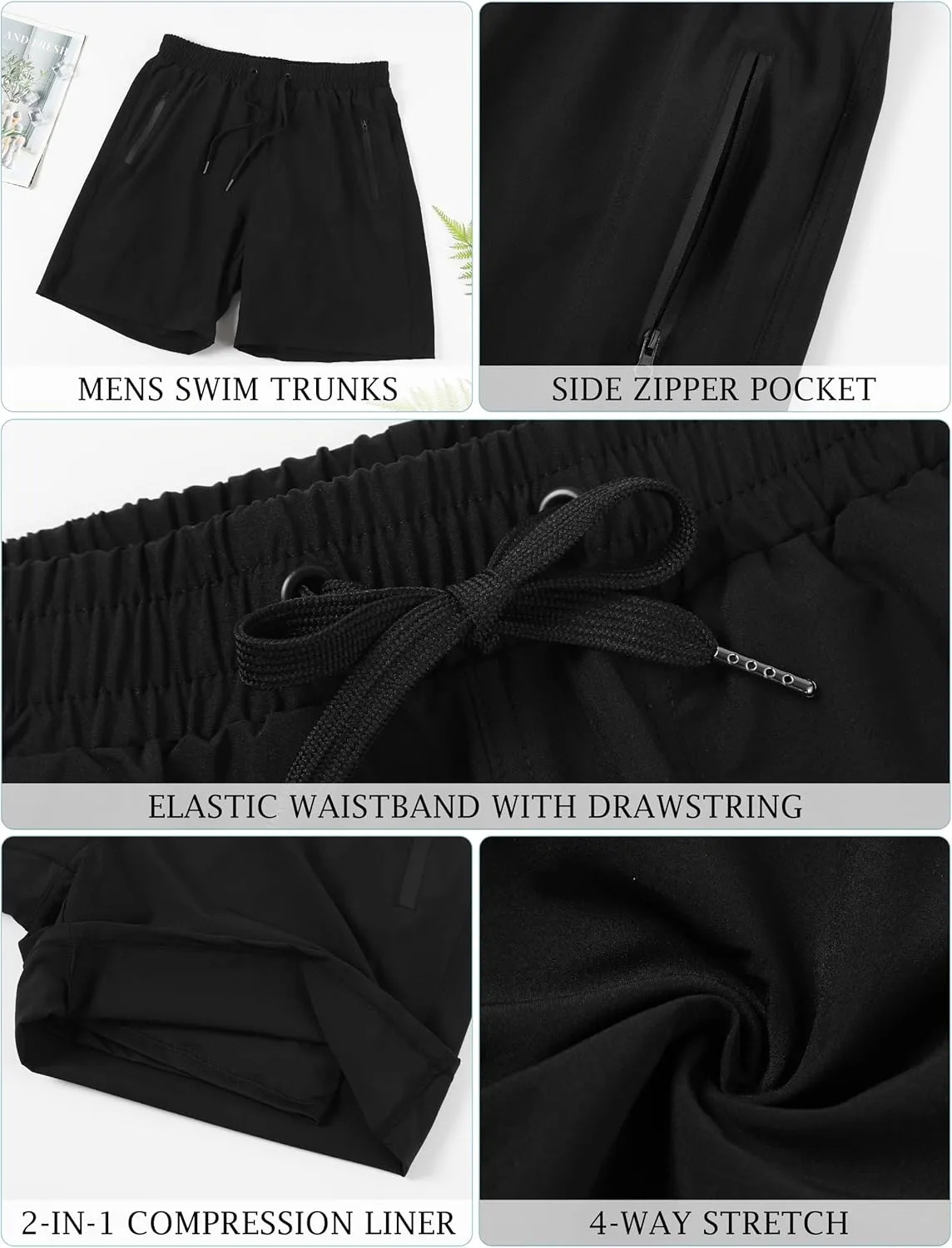 Cysincos Mens Swim Trunks with Compression Liner 7" 2 in 1 Quick Dry Swimming Swimwear Board Shorts with Zipper Pockets