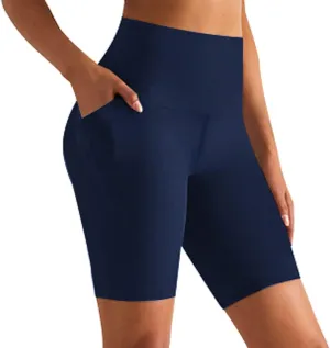 GROTEEN Biker Shorts Women with Pockets - 8'' High Waisted Tummy Control Yoga Workout Running Gym Spandex Shorts