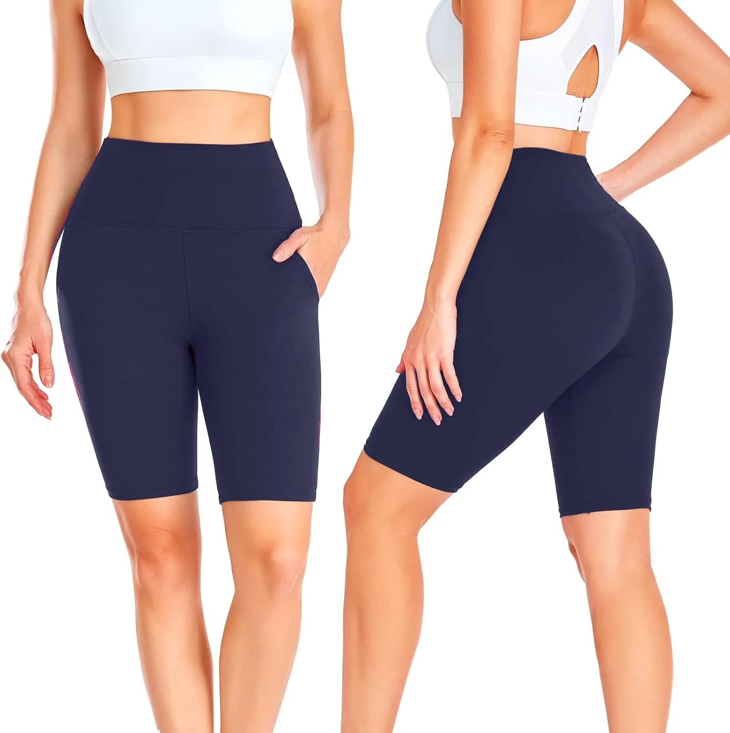 GROTEEN Biker Shorts Women with Pockets - 8'' High Waisted Tummy Control Yoga Workout Running Gym Spandex Shorts