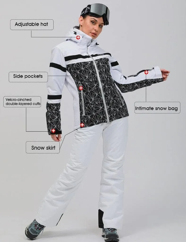 GS SNOWING Women's Ski Jackets and Pants Set Windproof Waterproof Insulated Snowsuit Winter Warm Snowboarding Snow Coat