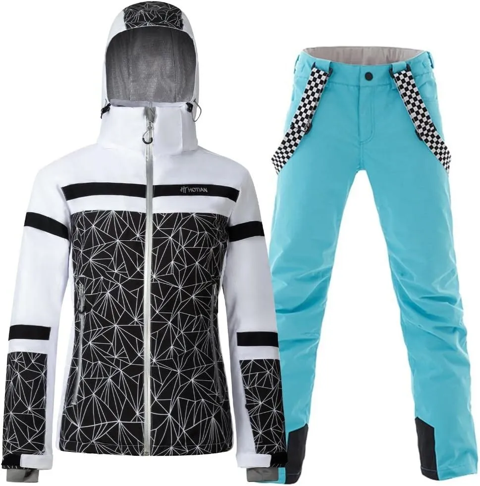 GS SNOWING Women's Ski Jackets and Pants Set Windproof Waterproof Insulated Snowsuit Winter Warm Snowboarding Snow Coat