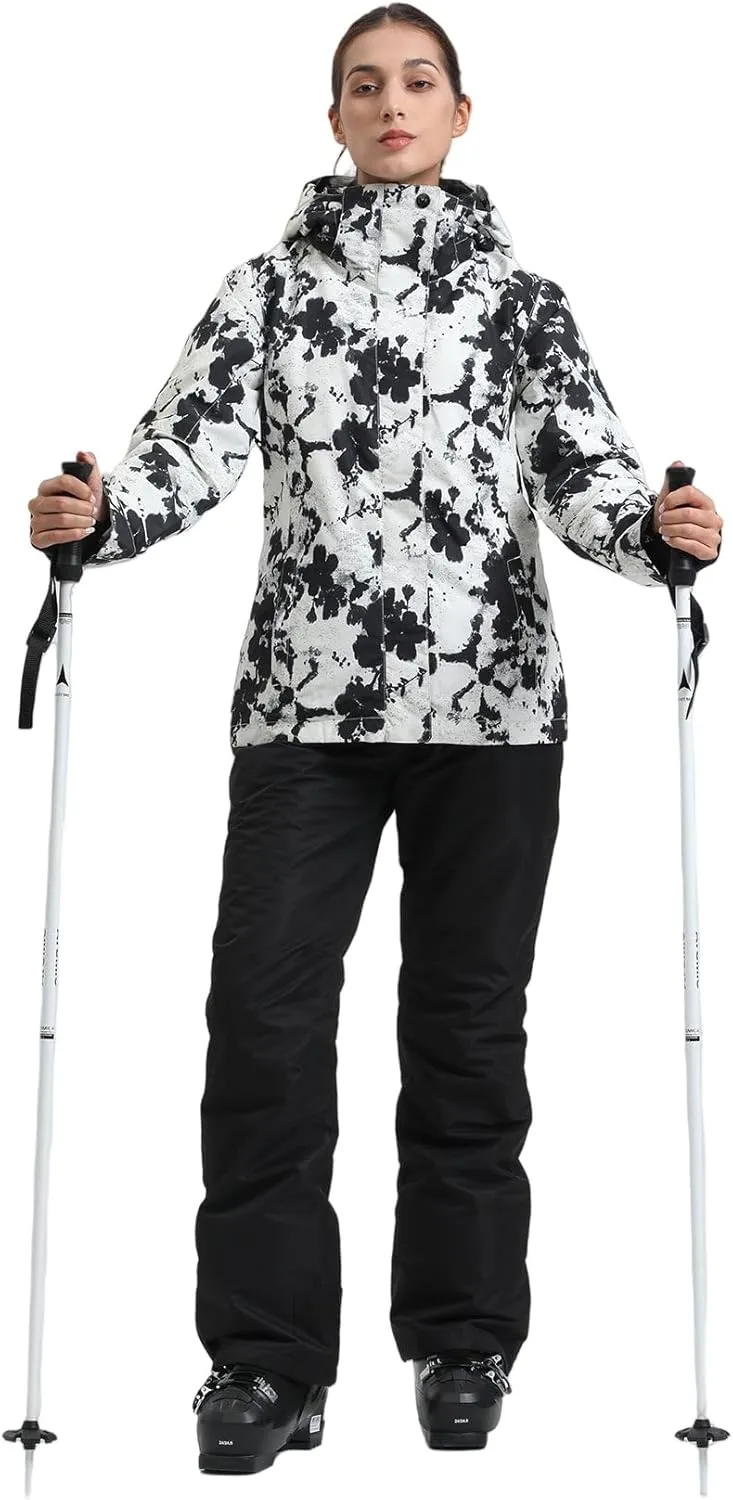 GSOU SNOW Women's Ski Jackets and Pants Set Snowboarding Snowsuit Snow Coat Hooded Waterproof Windproof