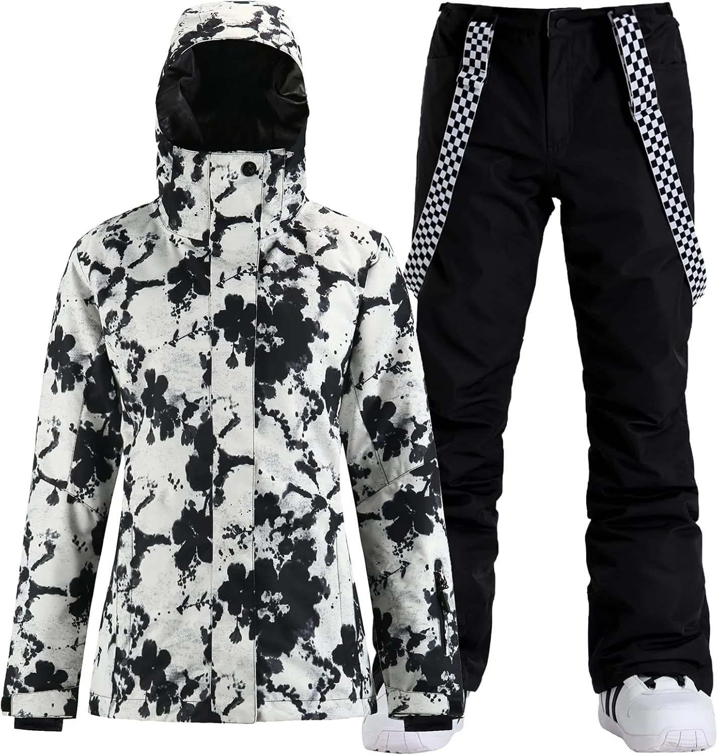 GSOU SNOW Women's Ski Jackets and Pants Set Snowboarding Snowsuit Snow Coat Hooded Waterproof Windproof
