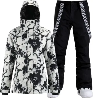 GSOU SNOW Women's Ski Jackets and Pants Set Snowboarding Snowsuit Snow Coat Hooded Waterproof Windproof