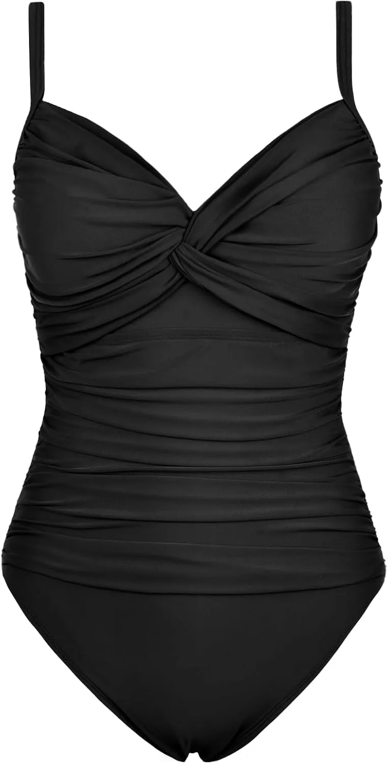 Hilor Women's Underwire One Piece Swimsuit Ruched Tummy Control Bathing Suits Push Up Twist Front Swimwear Monokini
