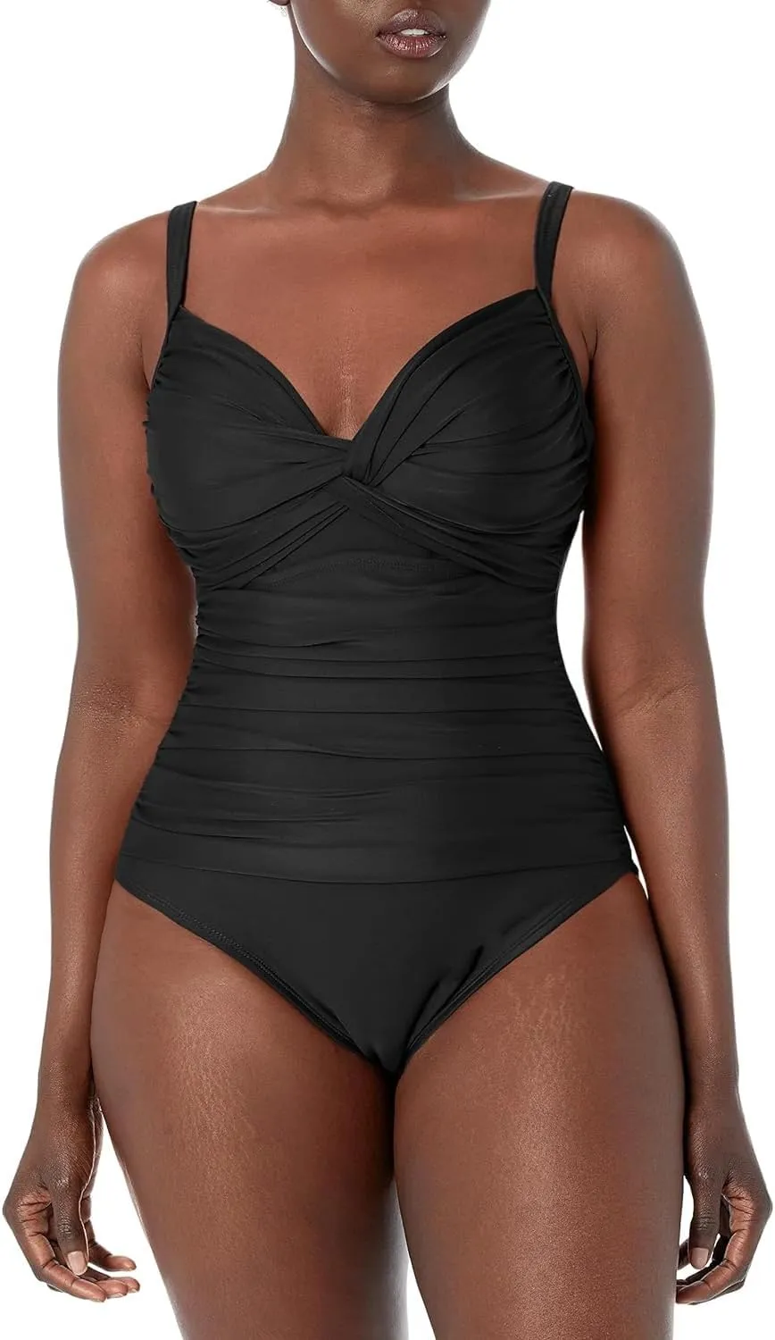 Hilor Women's Underwire One Piece Swimsuit Ruched Tummy Control Bathing Suits Push Up Twist Front Swimwear Monokini