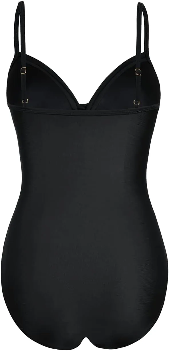 Hilor Women's Underwire One Piece Swimsuit Ruched Tummy Control Bathing Suits Push Up Twist Front Swimwear Monokini