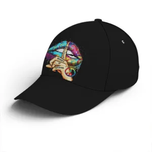 Hippie Girl Sassy Rainbow Lips Black Baseball Cap Coolspod