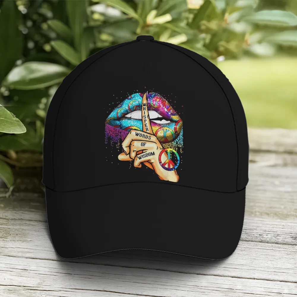 Hippie Girl Sassy Rainbow Lips Black Baseball Cap Coolspod