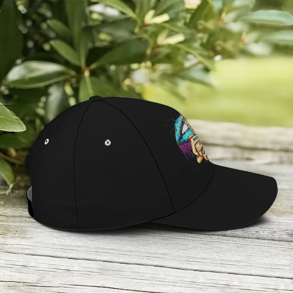 Hippie Girl Sassy Rainbow Lips Black Baseball Cap Coolspod