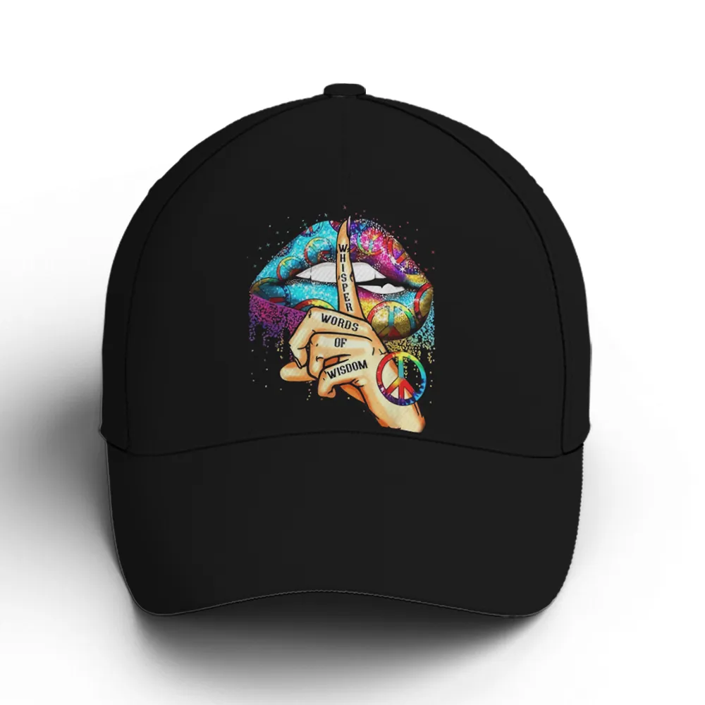 Hippie Girl Sassy Rainbow Lips Black Baseball Cap Coolspod