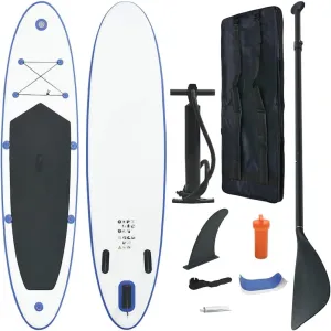 Inflatable Stand Up Paddle Board Set for Surfing, Complete with Oar, Fin, and Pump, Blue