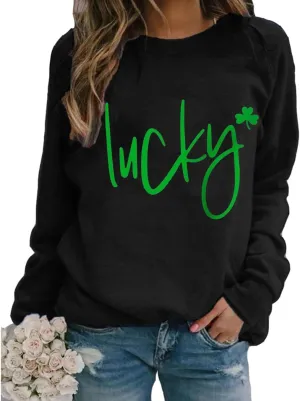 Irish Lucky St Patricks Day Sweatshirts Womens Vintage Leprechaun Graphic Tees