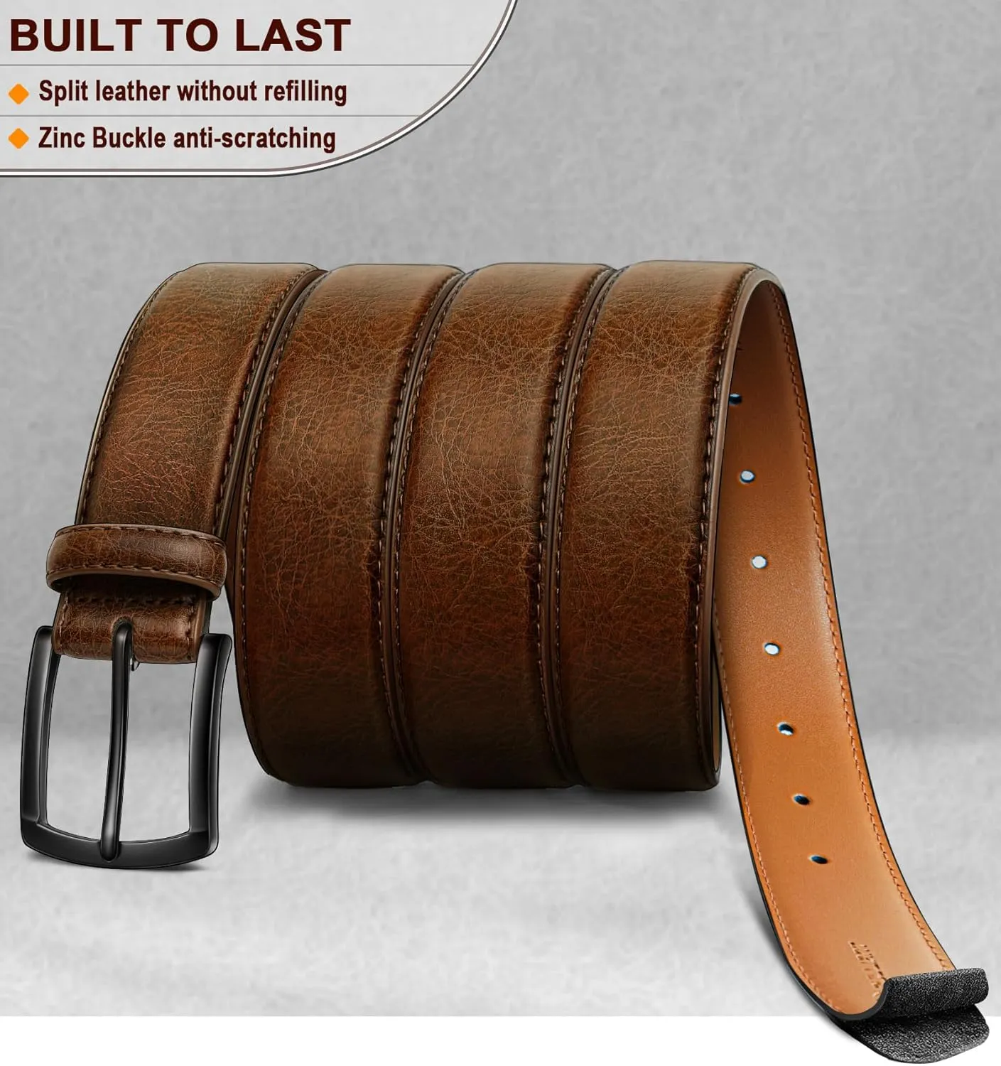 KEMISANT Men Belt 2Pack  Genuine Leather Belt for Men Dress Casual Golf Jeans 1 3/8"