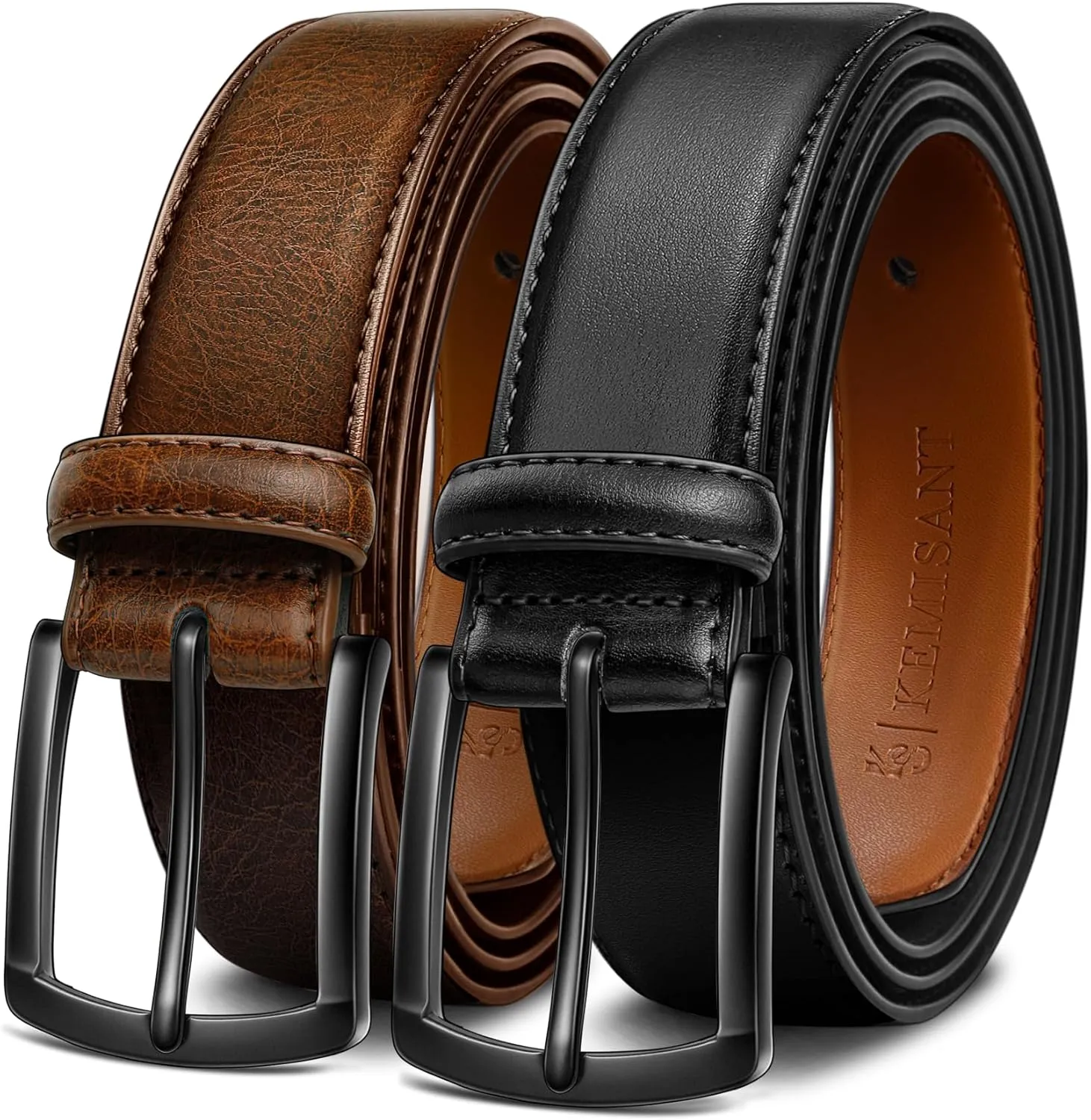 KEMISANT Men Belt 2Pack  Genuine Leather Belt for Men Dress Casual Golf Jeans 1 3/8"