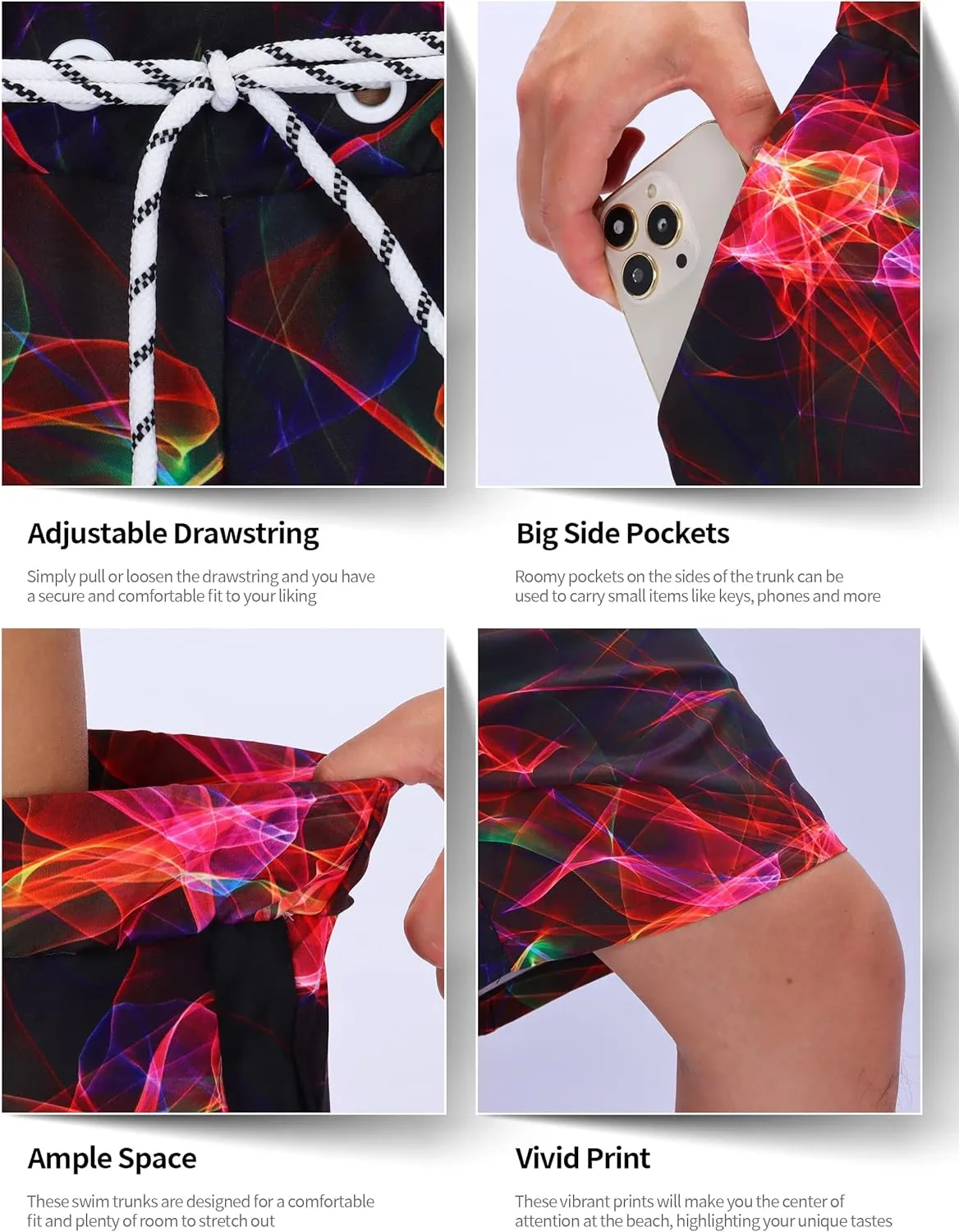 KYKU Swimming Trunks Men Swim Shorts Swimwear Beachwear Board Shorts with Pocket