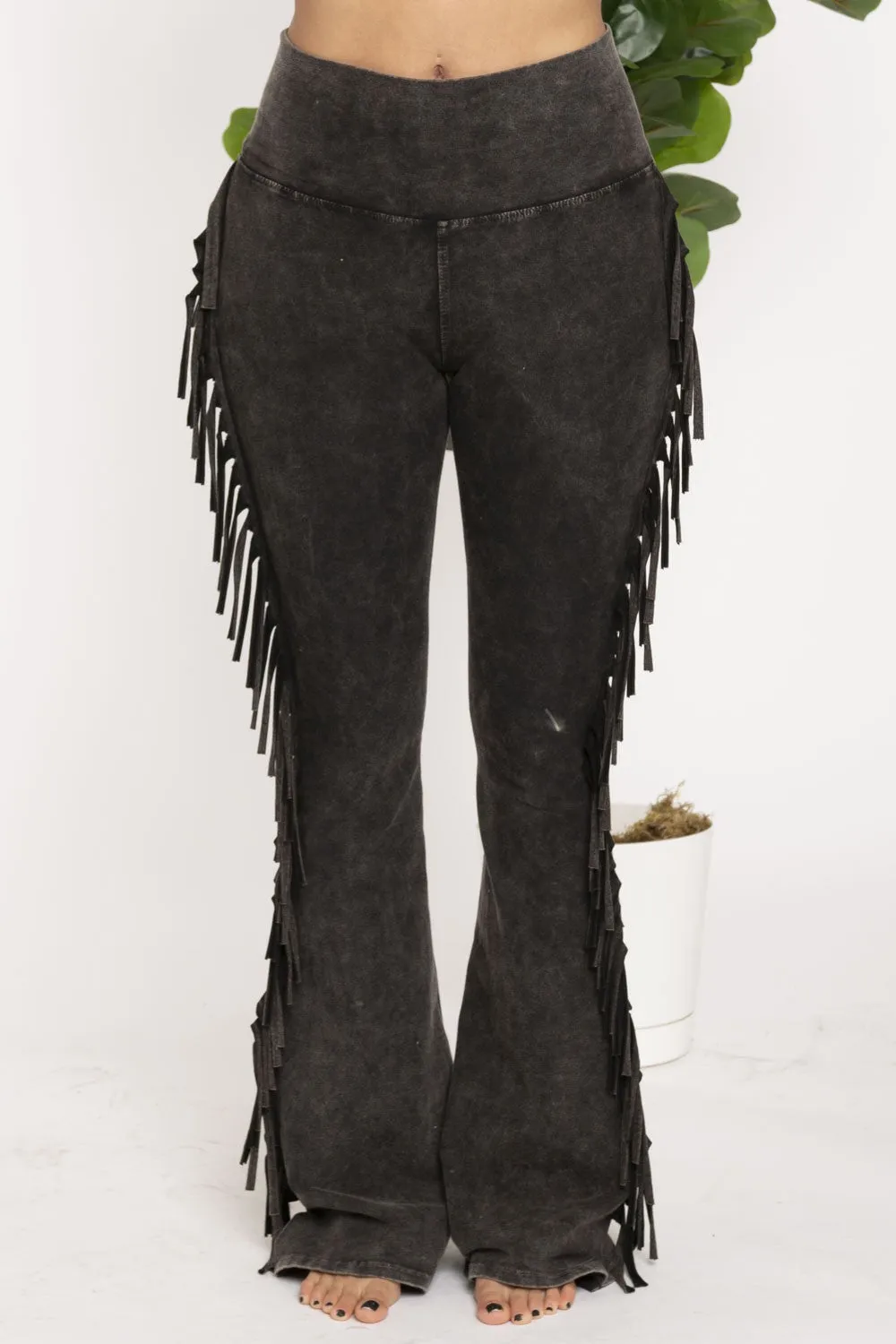 Lenny Mineral Washed Fringe Yoga Pants-Plus Size