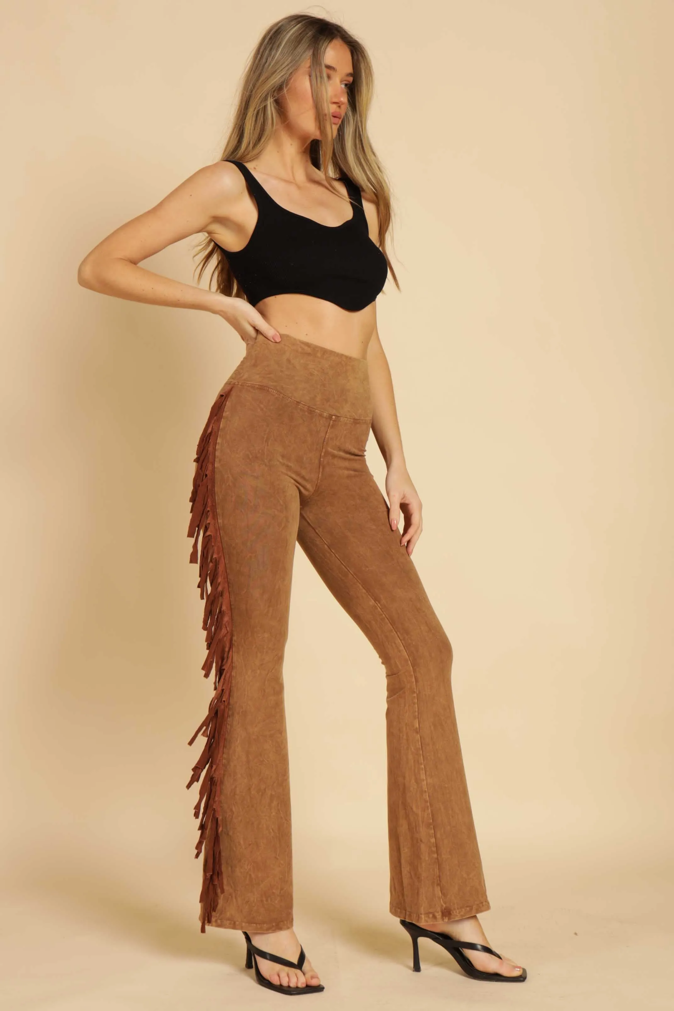 Lenny Mineral Washed Fringe Yoga Pants-Plus Size