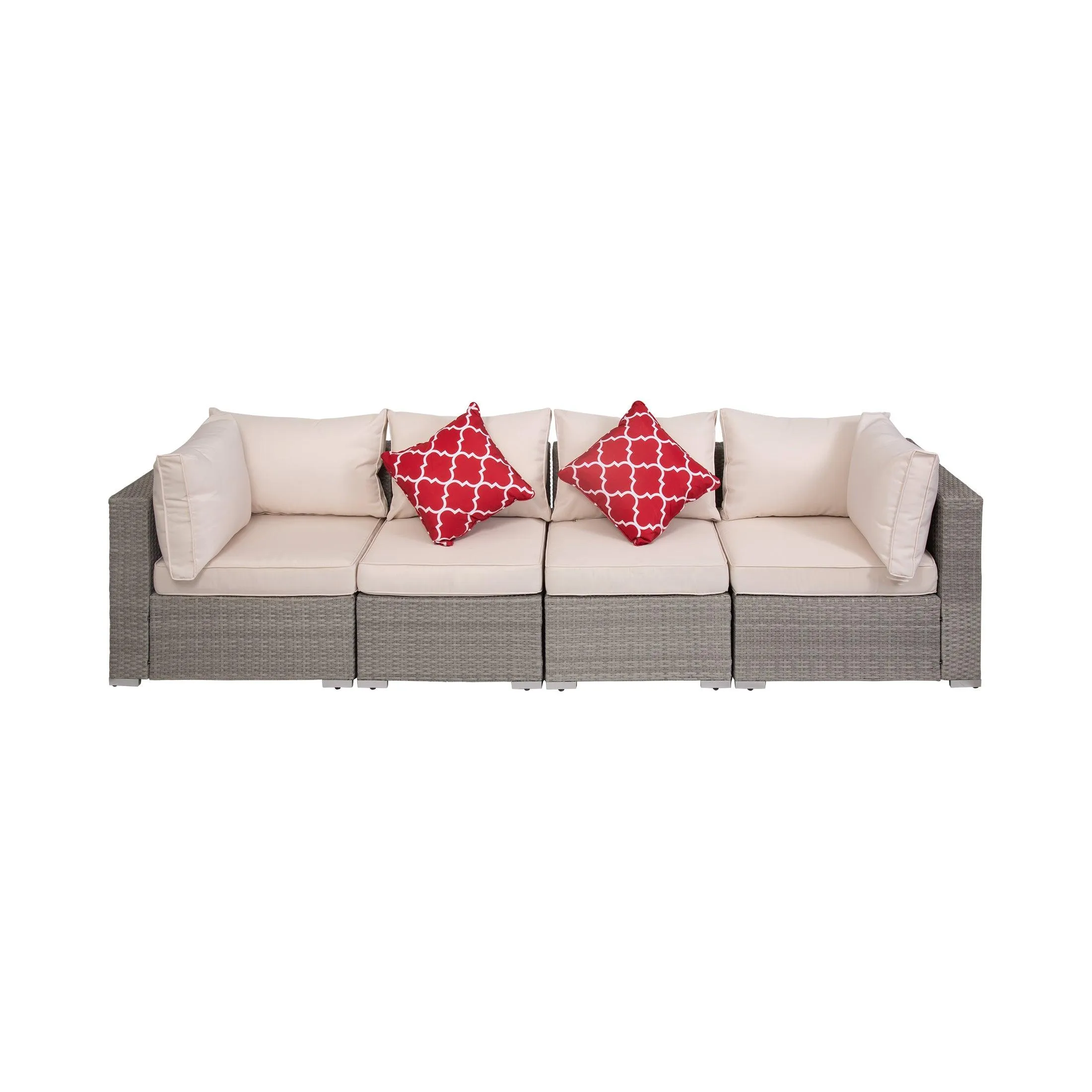 London 4-Piece Modular Outdoor Patio Rattan Wicker Sofa Gray/Ivory