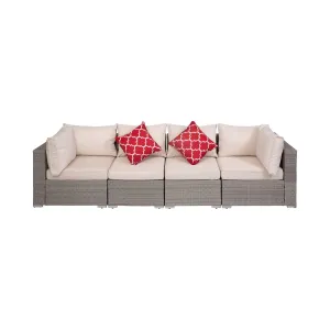 London 4-Piece Modular Outdoor Patio Rattan Wicker Sofa Gray/Ivory
