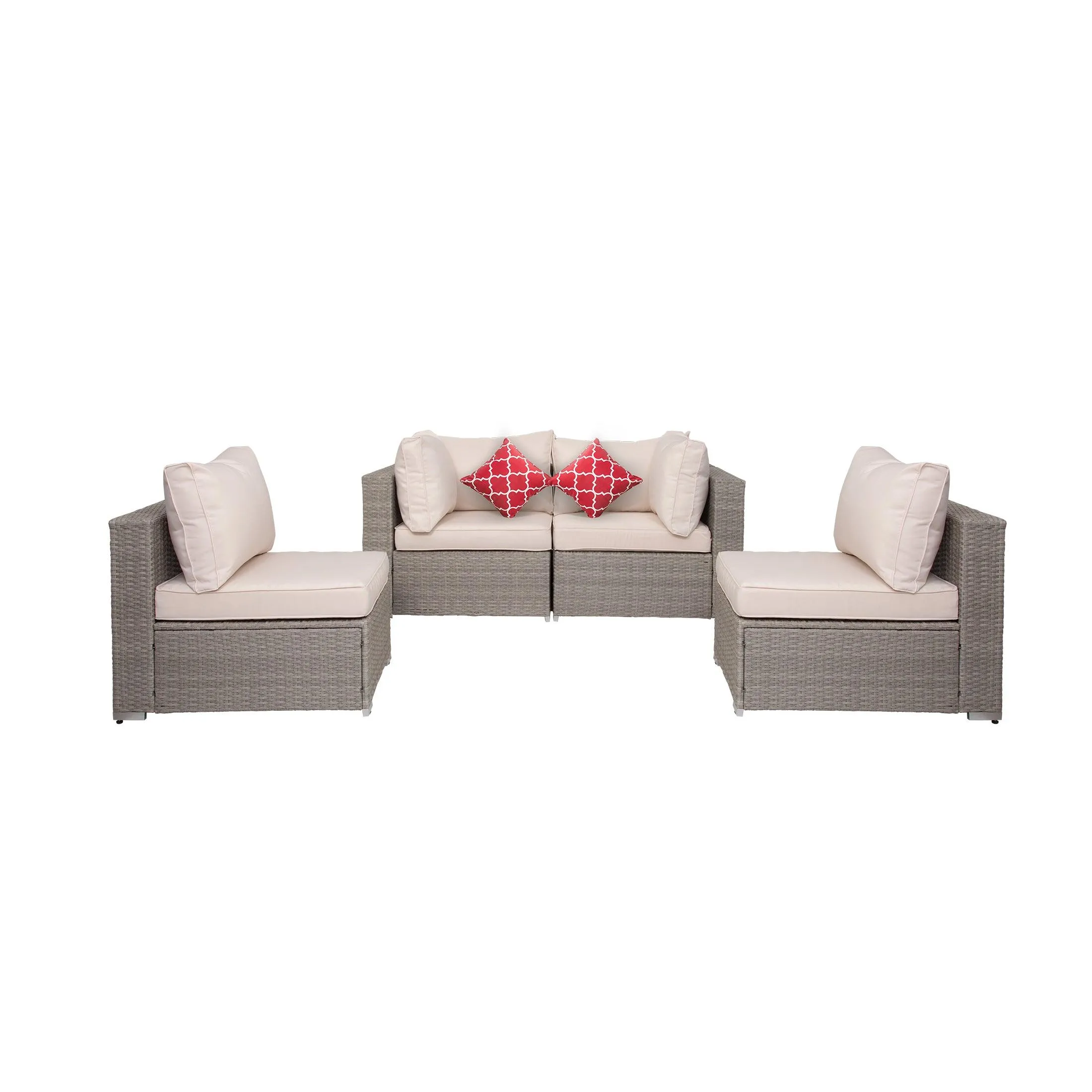 London 4-Piece Modular Outdoor Patio Rattan Wicker Sofa Gray/Ivory
