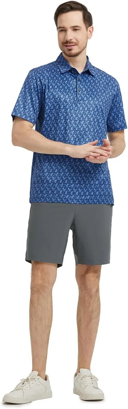 Men' s Golf Shirts Short Sleeve Print Performance Moisture Wicking Dry Fit Golf Polo Shirts for Men