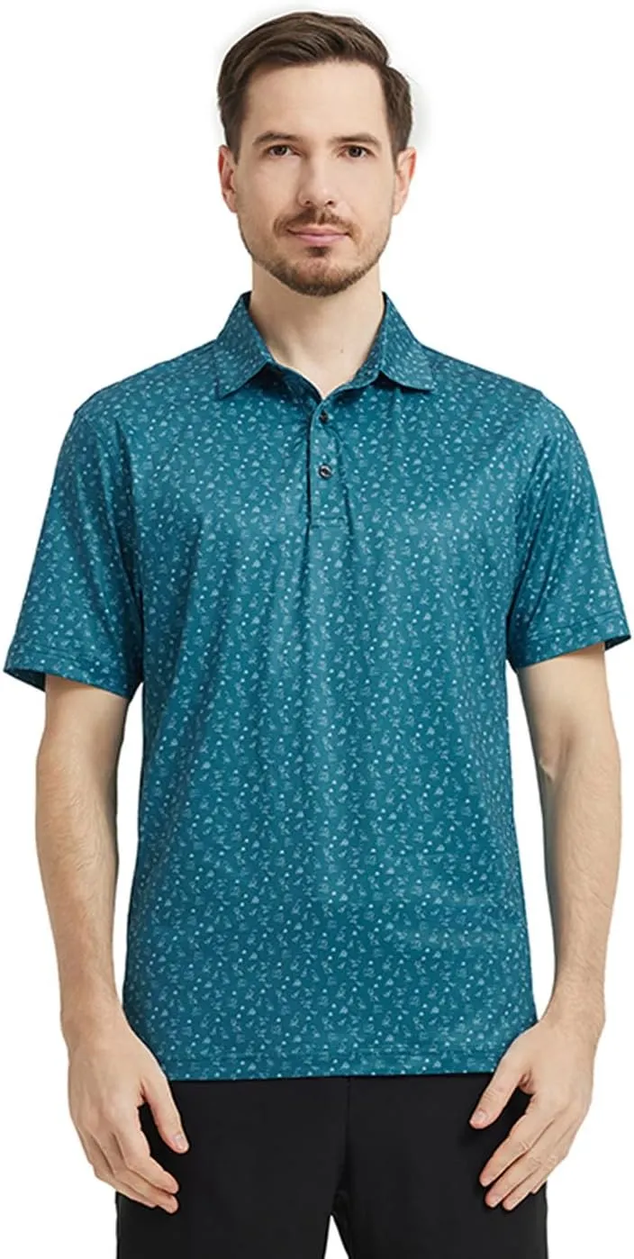 Men' s Golf Shirts Short Sleeve Print Performance Moisture Wicking Dry Fit Golf Polo Shirts for Men