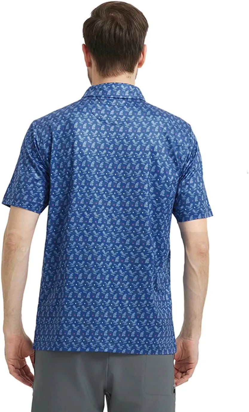 Men' s Golf Shirts Short Sleeve Print Performance Moisture Wicking Dry Fit Golf Polo Shirts for Men