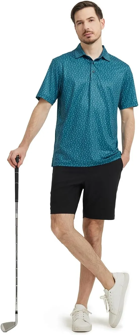 Men' s Golf Shirts Short Sleeve Print Performance Moisture Wicking Dry Fit Golf Polo Shirts for Men