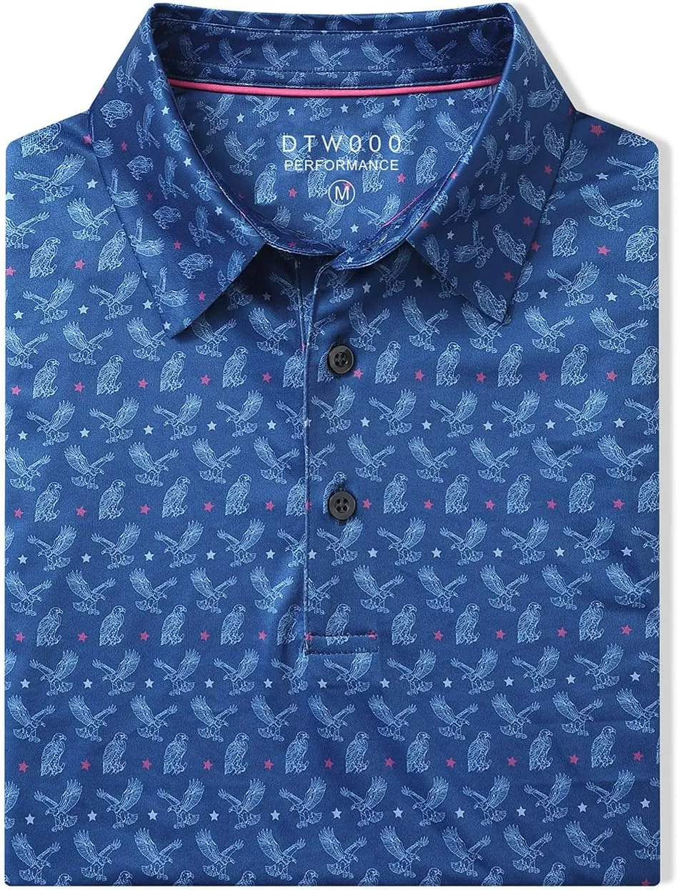 Men' s Golf Shirts Short Sleeve Print Performance Moisture Wicking Dry Fit Golf Polo Shirts for Men