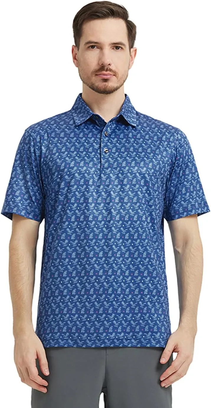 Men' s Golf Shirts Short Sleeve Print Performance Moisture Wicking Dry Fit Golf Polo Shirts for Men