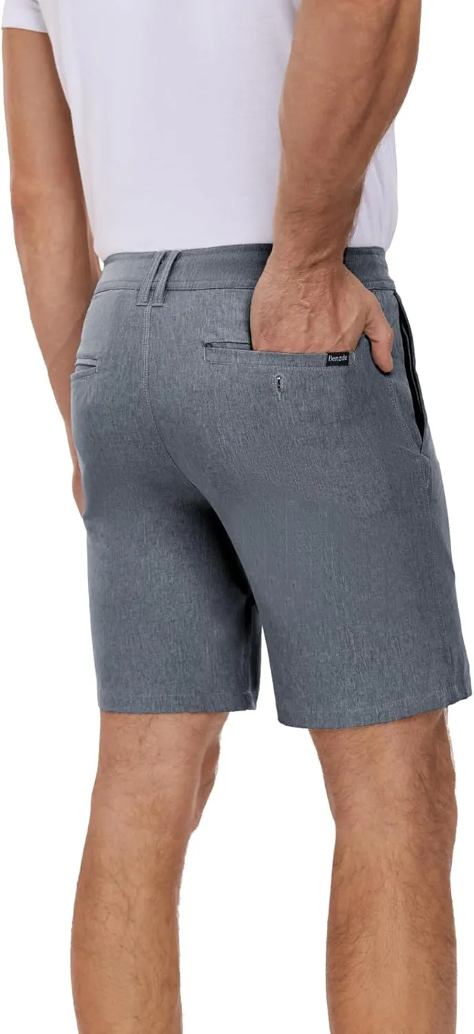 Men's Cotton Summer Beach Shorts Classic Fit Flat Front Stretch Solid Chino Golf Shorts