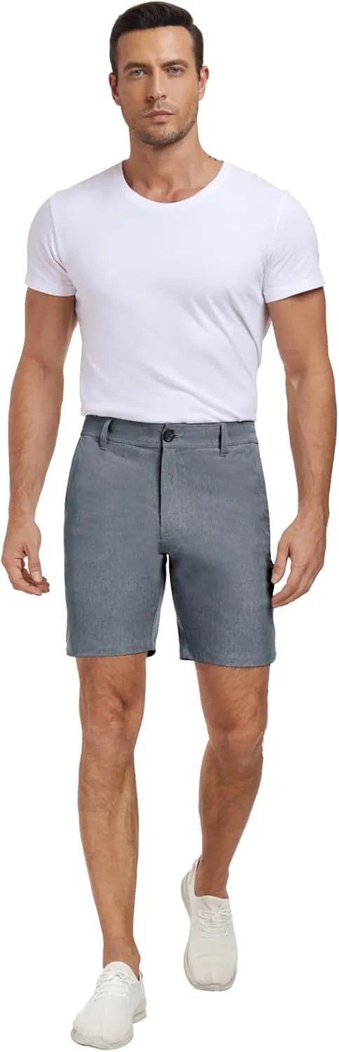 Men's Cotton Summer Beach Shorts Classic Fit Flat Front Stretch Solid Chino Golf Shorts