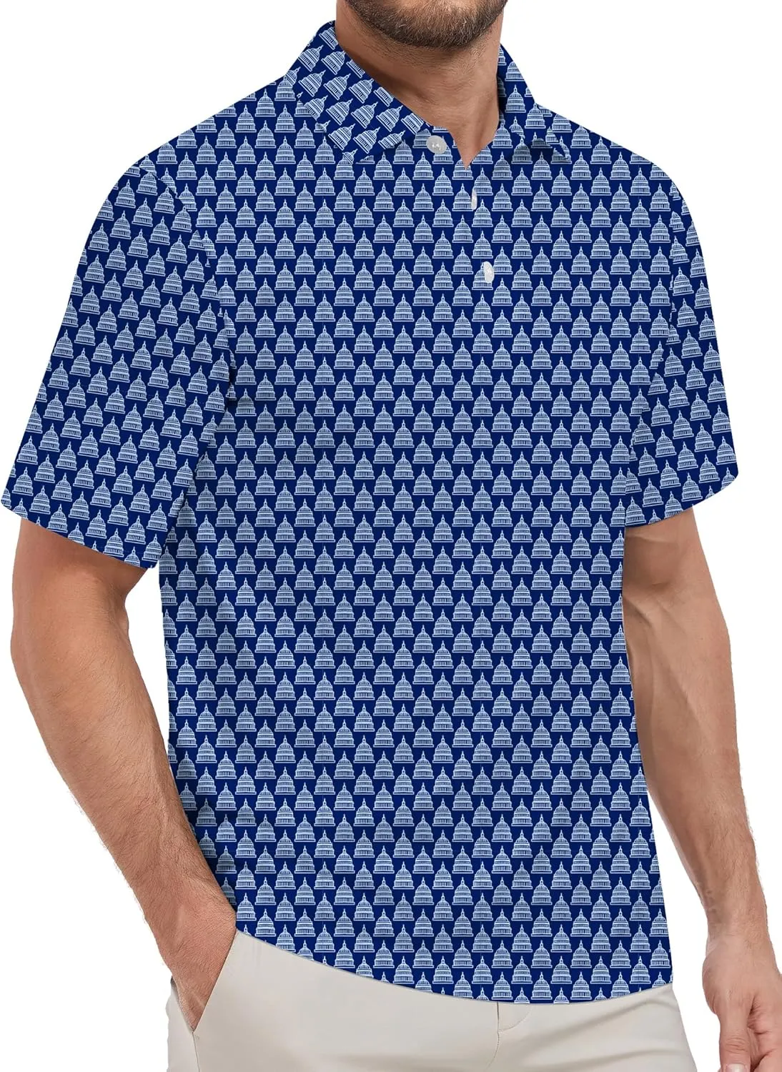 Mens Golf Shirt Relaxed Fit Printed Short Sleeve Performance Moisture Wicking Polo Shirt (S - 4XL)